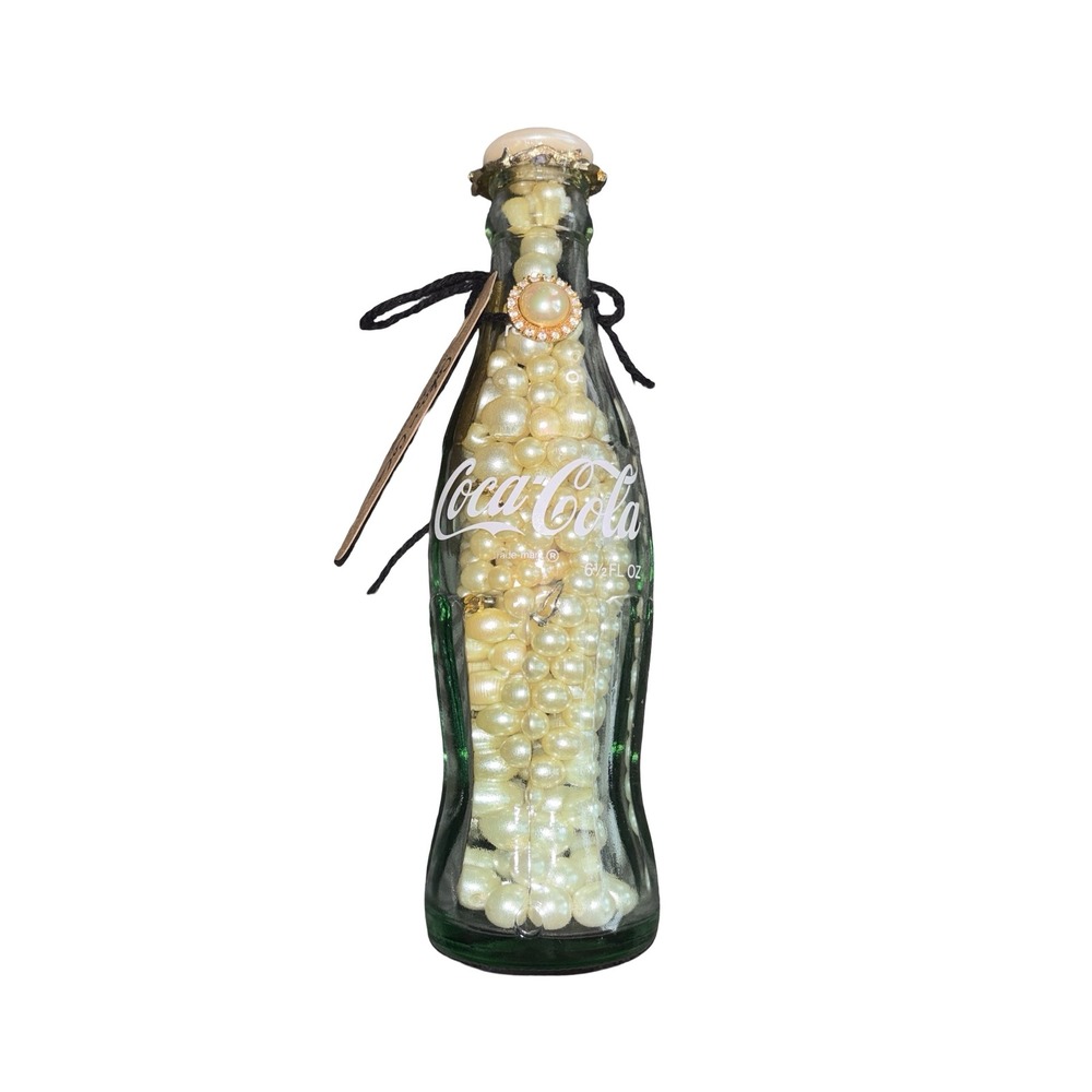 Vintage Coca-Cola Glass Bottle Filled with Vintage Faux Pearls 8"